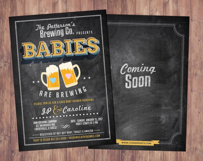 Baby is brewing, Twins, Coed baby shower invitation- Beer baby shower invitation- couples baby shower - girl baby shower - gender reveal