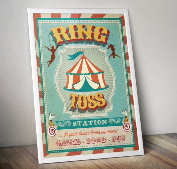 Carnival Party - Circus Party - party station sign - ring toss sign - Vintage circus- Vintage Carnival - Digital file only Il_570xn