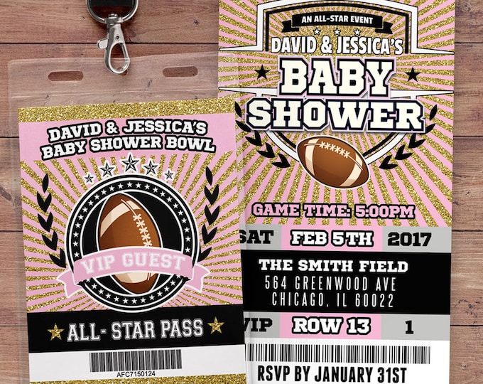 Football ticket Invitation, Baby Shower, All Star Birthday, VIP pass, sports birthday, Bar Mitzvah, football, Gender Reveal, football party