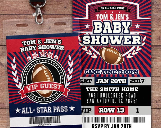 Football ticket Invitation, Baby Shower, All Star Birthday, VIP pass, sports birthday, Bar Mitzvah, football, Gender Reveal, football party