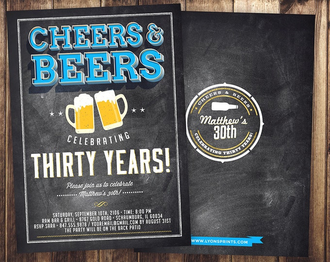 ANY AGE, Cheers and Beers invitation, beer, 21st, 30th, 40th, 50th, 60th, 70th, Surprise Birthday Party Invitation, adult birthday, cheers,