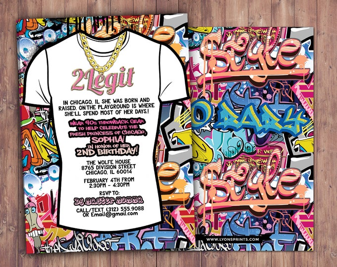Fresh Prince, 2nd birthday Birthday, Baby Shower, Hip Hop, Swagger, 90s, backstage pass, invitation, Graffiti, birthday, DJ, 90s party