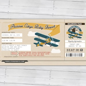 Precious Cargo Invitation, Baby Shower Invitation , ticket invitation, passport invitation, vintage airplane invitation, boy baby shower