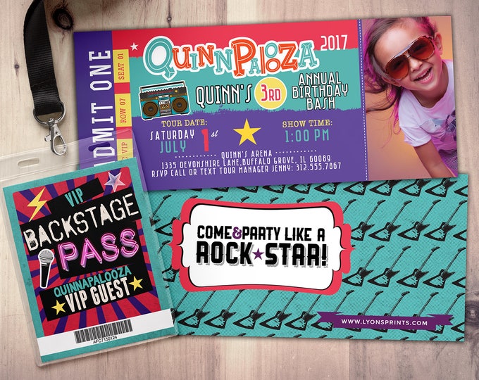 Rock Star-Concert ticket birthday invitation- girl birthday invitation- pop star birthday invitation-music birthday invitation