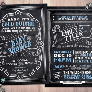 Winter-Babypartyeinladung. Retro Kreidetafel Baby es kalt draußen Schneeflocke geschlechtsneutral Paar Babyparty, Schneeflocke