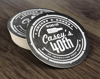 Coaster design, Cheers and Beers invitation, beer, 21st, 30th, 40th, 50th, 60th, 70th, Birthday Party, Milestone birthday, digital file