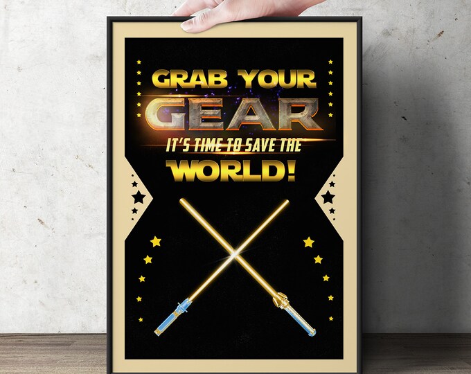 Star, birthday, poster, party sign, party favors, light saber, Jedi, digital file only, boy birthday decor, star party poster,