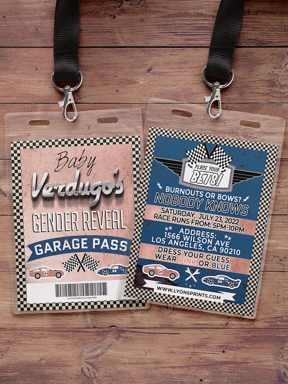 Gender reveal invitation, Retro Race Car Invitation, Pitt Pass, Vintage Race Car Invite, Race Car Birthday, VIP pass, baby shower Il_570xn