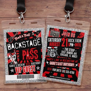 Rockstar invite, Punk Rock, VIP pass invitation, backstage pass, birthday, pop star, 80s, Digital files, Rockstar invitation