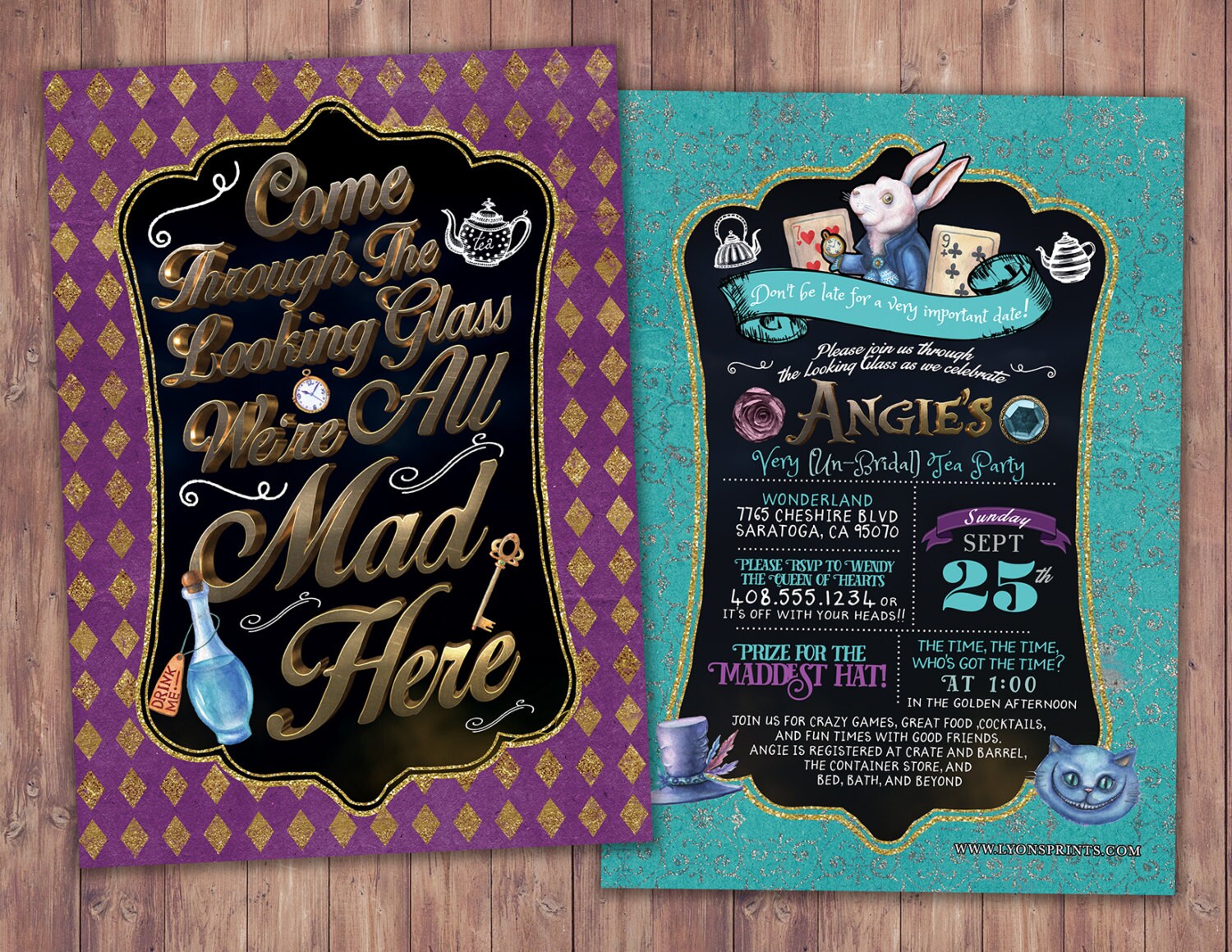 Bridal shower, Mad Hatter Tea Party, Alice in Wonderland Invitation