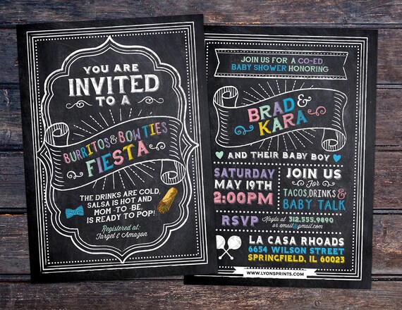 Burritos and Bow Ties, Mexican Fiesta, couples co-ed Baby Shower BBQ invitation - babyq - baby is brewing, baby girl shower, fiesta, Mexican Il_570xn