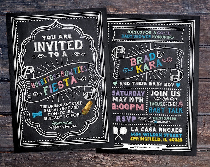 Burritos and Bow Ties, Mexican Fiesta, couples co-ed Baby Shower BBQ invitation - babyq - baby is brewing, baby girl shower, fiesta, Mexican