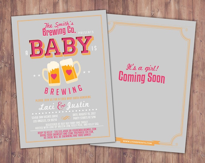 Baby is brewing, Coed baby shower invitation- Beer baby shower invitation- couples baby shower - girl baby shower - boy baby shower, BBQ