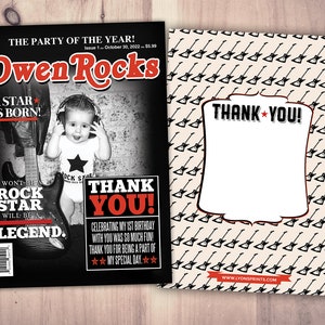 Thank you card, Rock Star magazine theme birthday, rockstar, baby shower, rockstar party, rock n roll, pop star, hip hop, guitar