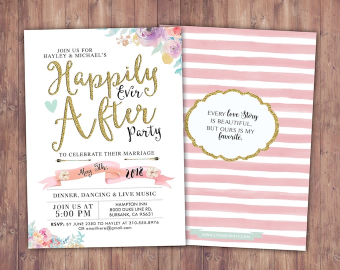 Happily ever after invitation, BOHO wedding shower Invitation, couples shower, arrows, wedding, bridal shower invitation, Digital file