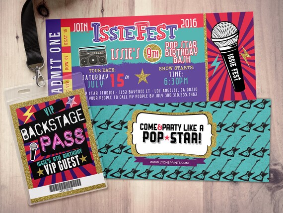 ROCK STAR concert ticket birthday party invitation- Music invitation- printable, rockstar party, pop star, karaoke party, hip hop, invite Il_570xn