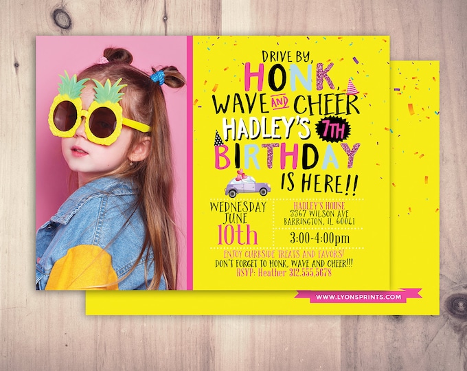 Drive by birthday parade invitation,  social distancing drive-by birthday party invite, car birthday parade, quarantine party, digital file