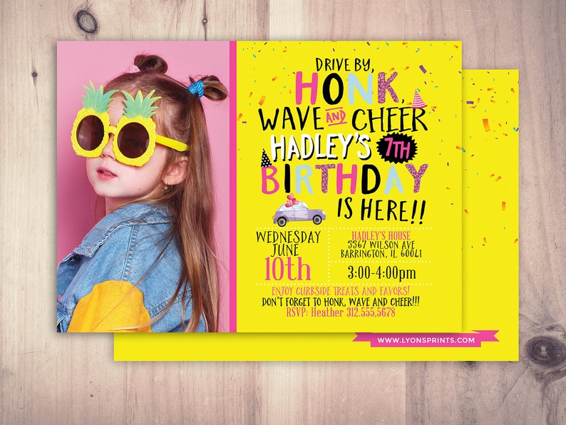 Drive by birthday parade invitation, social distancing drive-by birthday party invite, car birthday parade, quarantine party, digital file YELLOW-PHOTO