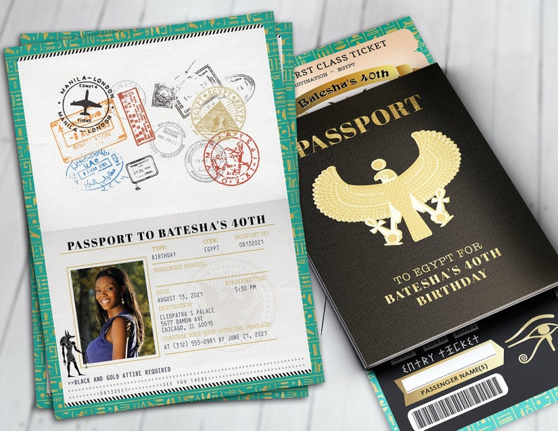 Egypt passport and ticket invitation baby shower invitation Full Set/ Photo Book