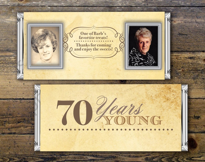 Birthday, Candy Bar Wrappers - Gold, Silver Adult Milestone Favors 30th, 40th, 50th, 60th, 70th, 80th Any Age, vintage, aged to perfection