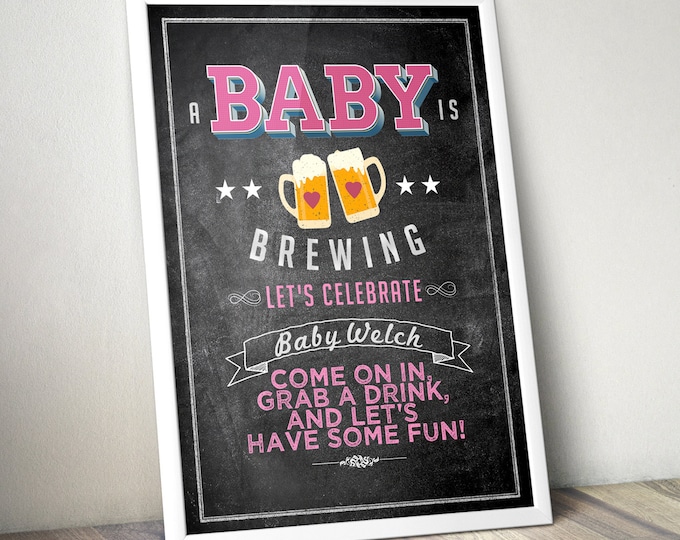 Welcome sign, Floral, rustic, BOHO, BabyQ chalkboard couples co-ed Baby Shower BBQ - babyQ  baby is brewing, Printable File Only