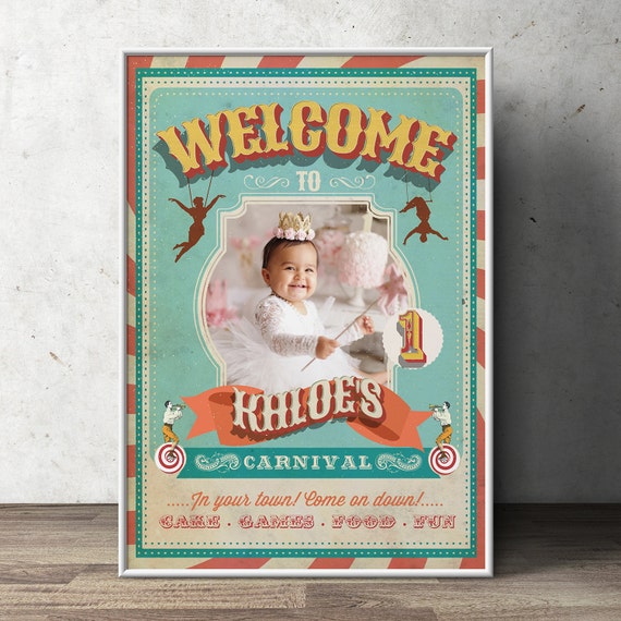 Carnival Party - Circus Party - Welcome Poster Sign with Photo - Customized Printable - Vintage circus- Vintage Carnival - Digital file only Il_570xn