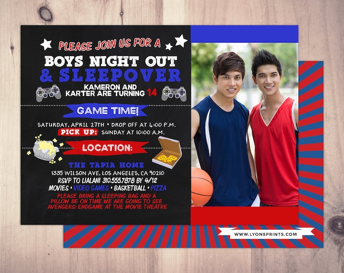 Sleepover party invitation / boy birthday invitations / sleepover invitation / super hero invitation / video game, game night