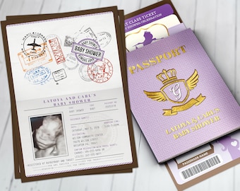 Passport and Ticket Baby Shower Invitation, Coed Travel Theme (Digital Files)
