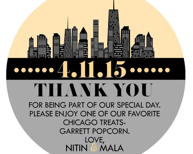 Digital file,candy label, wedding favor, candy favor, party favor, thank you, gift, wedding, party supplies, sticker, label, tag, skyline