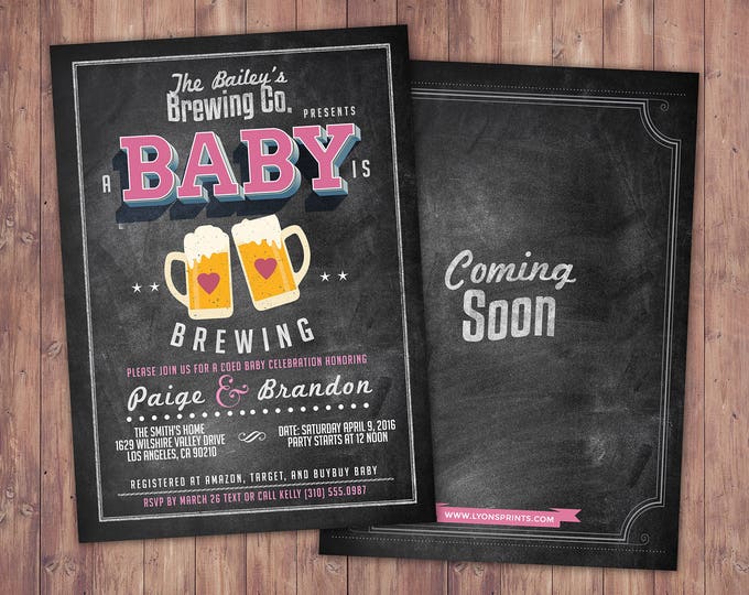 Coed baby shower invitation- Beer baby shower invitation- couples baby shower - girl baby shower - boy baby shower, couples shower