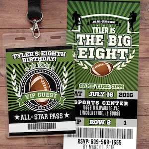 Football ticket Invitation // All Star Birthday // VIP pass,, sports birthday, ticket invite, Bar Mitzvah, football image 1