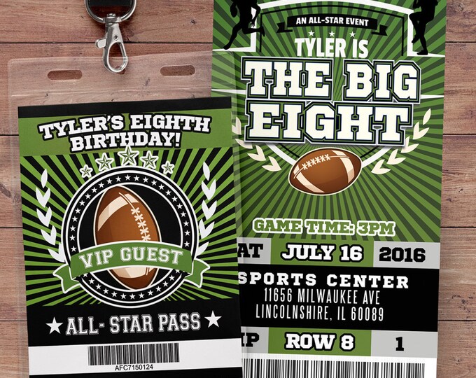 Football ticket Invitation // All Star Birthday //  VIP pass,, sports birthday, ticket invite, Bar Mitzvah, football