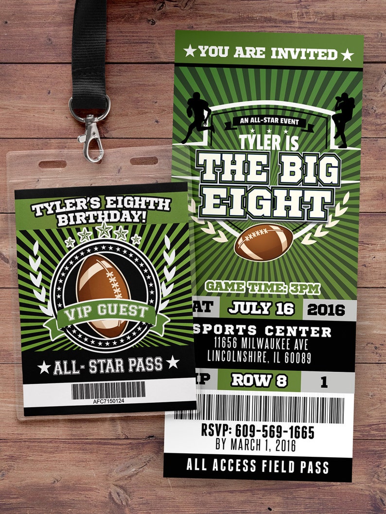 Football ticket Invitation // All Star Birthday // VIP pass, sports birthday, ticket invite, Bar Mitzvah, football image 3