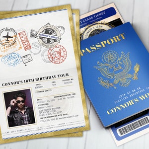 Passport, ticket invitation, travel birthday party invitation, retirement party, going away party, travel, Bar Mitzvah, Digital files only