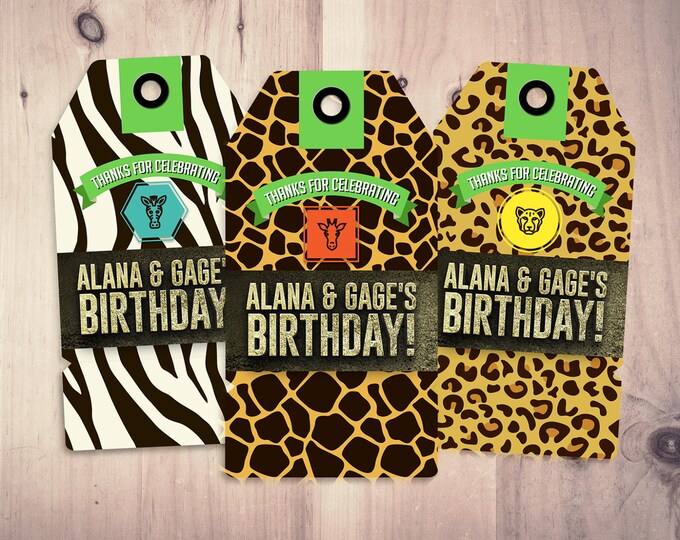 Party favor tag, Zoo, Safari tag, baby shower, birthday favor, baby shower decor, animal print, animal tag, birthday party, thank you, twins