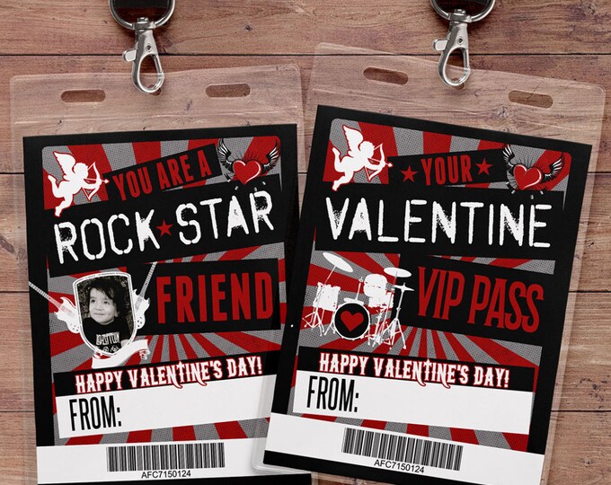 Valentine Cards for kids- Kids Valentine Cards- Rock Star Valentine Cards- DIY PRINTABLE Valentine Cards- Valentine - VIP pass valentine,