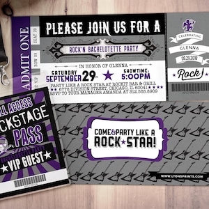 Bachelorette Party Invite/Bachelor Party invitation, ticket bridal shower invitation, rockstar bachelor, save the date, wedding invitation