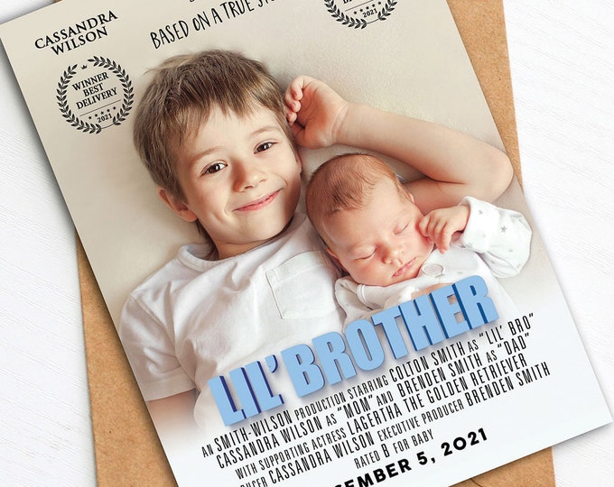 Customized poster announcement, Digital file only, holiday card, baby shower gift, big sister gift, big brother gift, Holiday gift