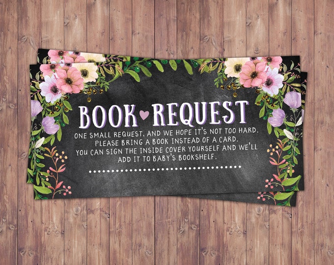 Book request insert, Floral, rustic, BOHO, BabyQ, chalkboard, Co-ed Baby Shower, BBQ, Baby-Q, baby boy, baby girl, shower game