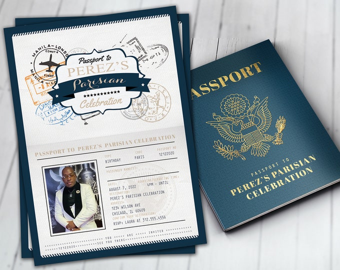 ANY AGE, 40th, 30th, 50th, 60th birthday invitation, travel invitation, destination, passport invitation, travel theme,Digital files