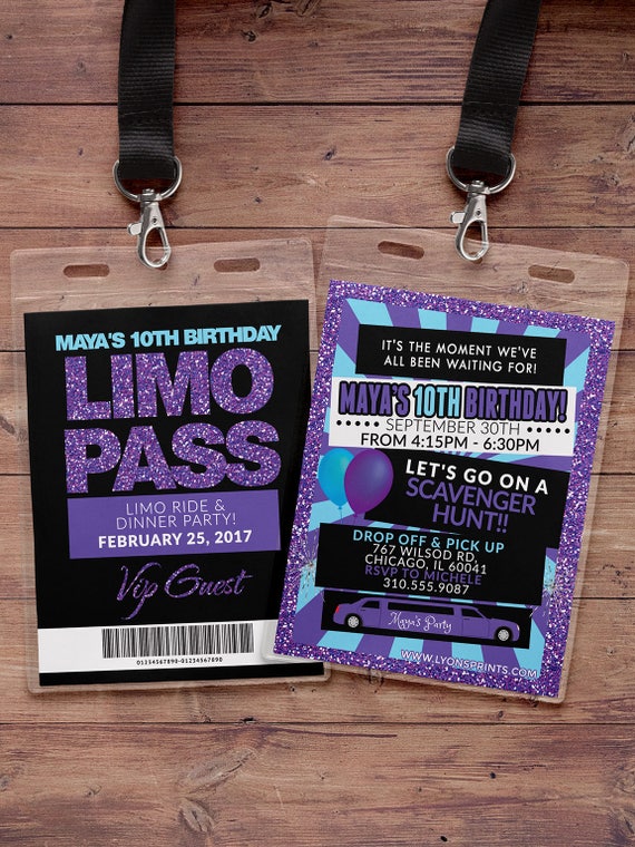 VIP PASS, Limo pass, Birthday party, 21st birthday, backstage pass, cocktail party, birthday invitation, wedding, bachelor, party bus Il_570xn