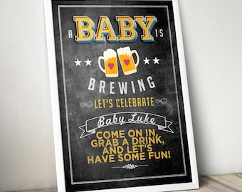 Welcome sign, Floral, rustic, BOHO, BabyQ chalkboard couples co-ed Baby Shower BBQ - babyQ  baby is brewing, Printable File