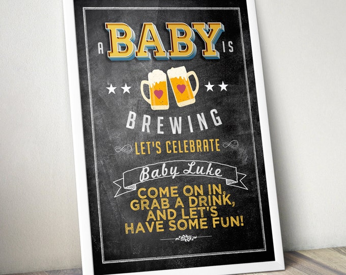 Welcome sign, Floral, rustic, BOHO, BabyQ chalkboard couples co-ed Baby Shower BBQ - babyQ  baby is brewing, Printable File