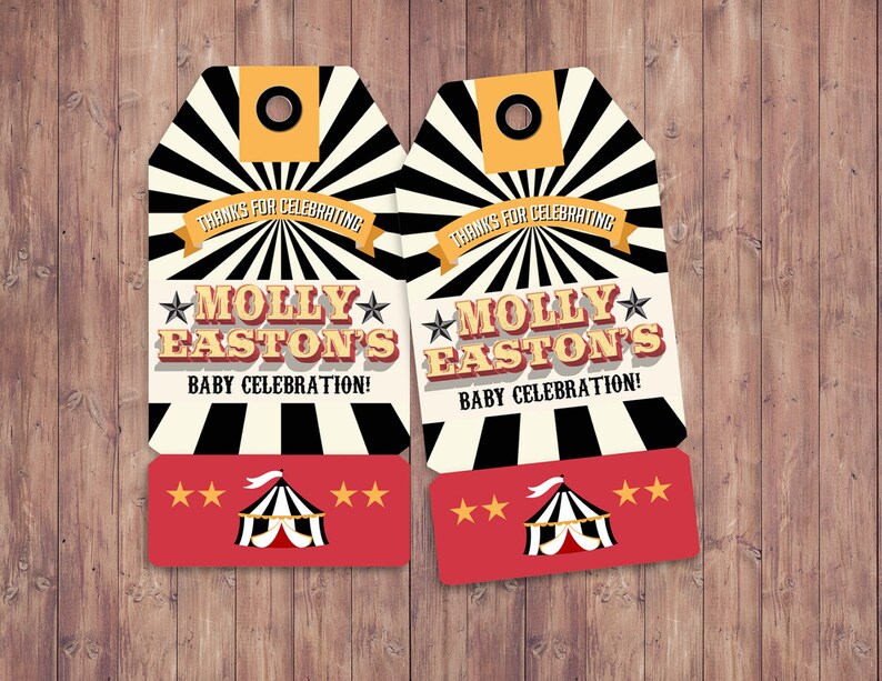 Carnival Thank You Tags for Carnival Birthday or shower. DIY Circus Party Printables Personalized Circus Favor Tags for Circus baby shower SAMPLE PHOTO 6