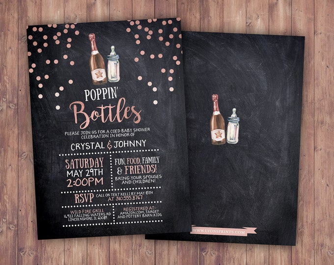 Champagne Poppin' Bottles Couples Baby Shower Invitation Poppin Bottles Co-ed Baby Shower Invitation, chalkboard  Poppin Bottles Baby Shower