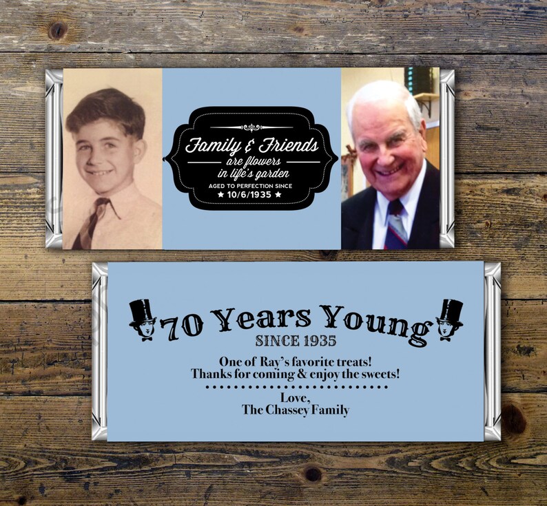 Birthday Candy Bar Wrappers 60th aged to perfection 80th Any Age 50th 70th 40th Silver Adult Milestone Favors 30th Gold vintage