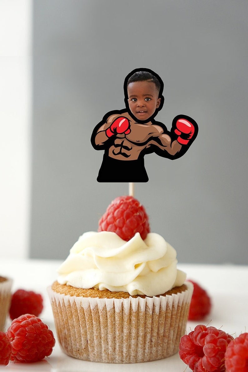 Digital Photo Cupcake Toppers, Boxing Party, The Main Event, Boxing theme, Gender Reveal, Boxing gloves image 1