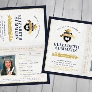 Graduation Party Invitation, Bon Voyage, travel, passport, destination, invite, party, oh the places you will go, prom, Digital files only image 2