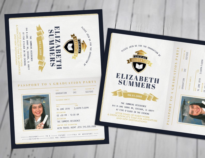 Graduation Party Invitation, Bon Voyage, travel, passport, destination, invite, party, oh the places you will go, prom, Digital files only image 2