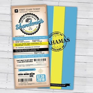 Passport and ticket birthday invitation, travel birthday party invitation, cruise invitation, Bahamas, Digital files only image 2